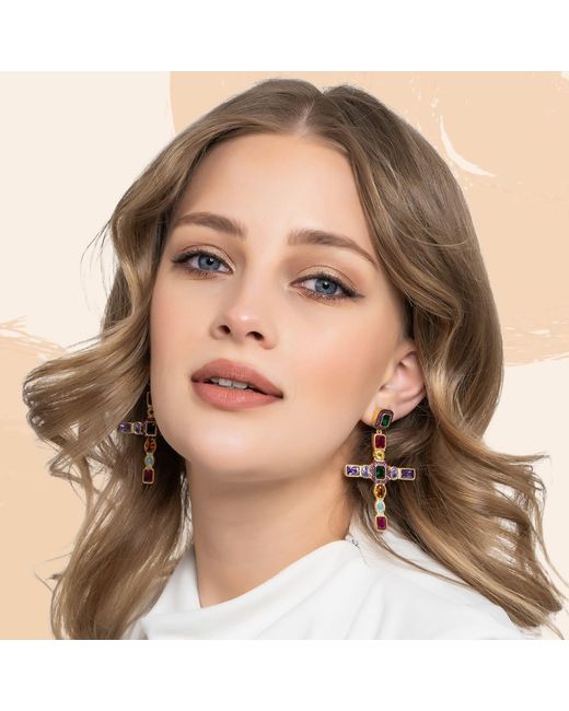 Latelita London Metallic Santa Maria Extra Large Gemstone Cross Earrings