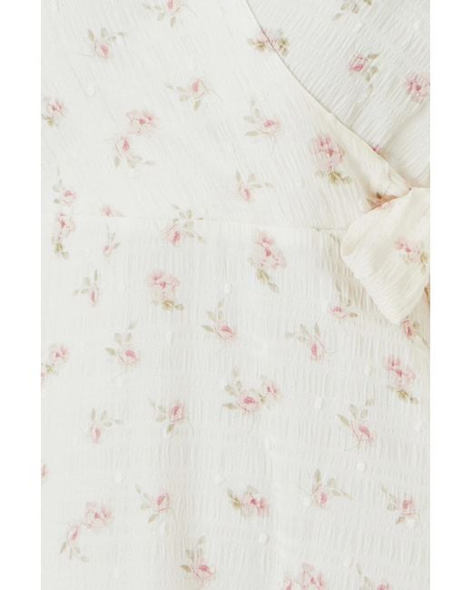 Yumi' Natural Rose Print Wrap Over Frill Dress