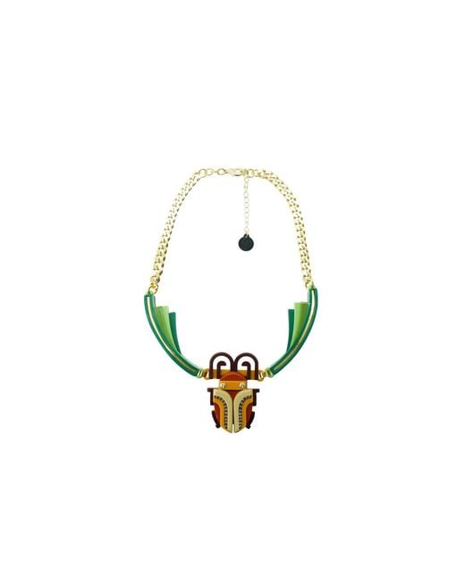 Gissa Bicalho Metallic Handmade Acrylic Necklace Scarab Topaz