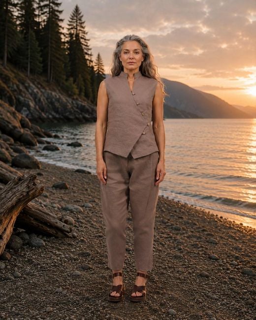 Lumina Eligma Pink The Isla Linen Vest Ensemble