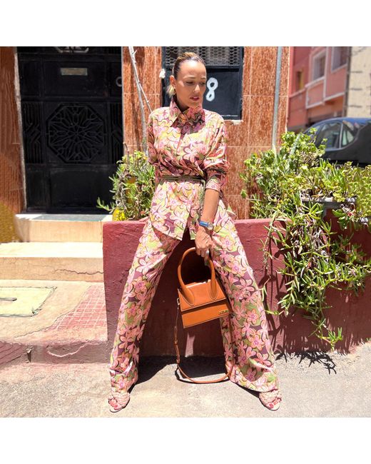 L2R THE LABEL Red Fadwa Wide Leg Pants