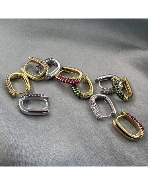 Clemence Wren Metallic Oval Pave Gemstone Huggie Earrings