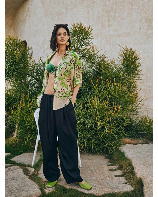 Lost Pattern Black Beach Blossom Wide-Leg Pants