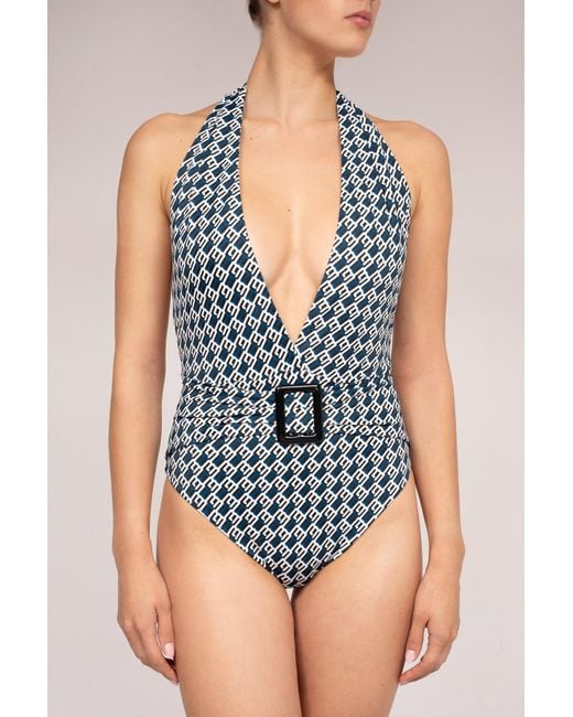 Kikki-G Swimwear Blue Nada Swimsuit Kg Logo Print