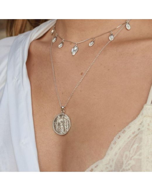 Seven Saints White Athena Antique Coin Necklace, Rhodium Over Sterling