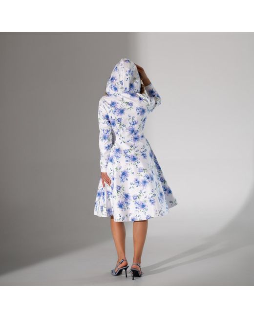 RainSisters Blue Knee Length Coat With Flower Print: Floral