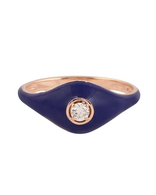 Artisan Blue Solid 14k Natural Diamond Solitaire Band Ring Enamel Jewelry
