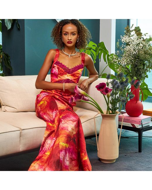NALÈ Red Spring Anna Lace Insert Maxi Floral Sleeveless Dress