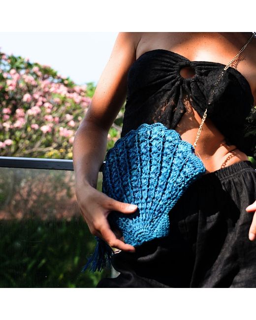 Zanatany Concepts Blue Shell Raffia Bag