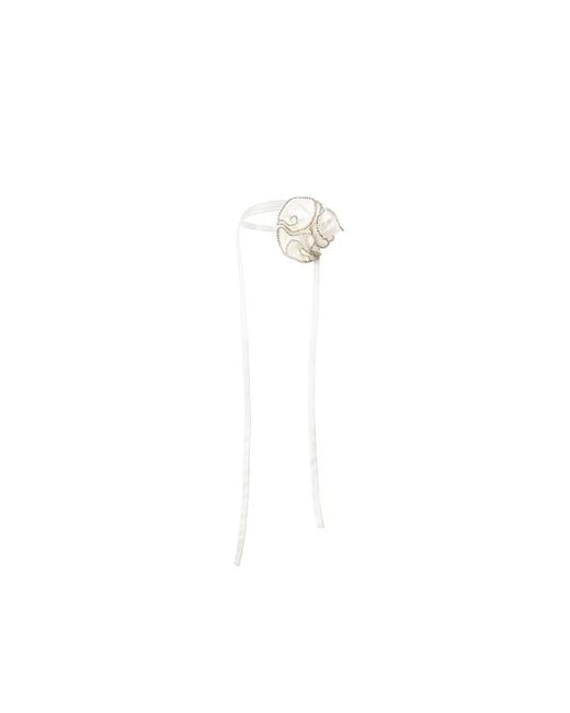 Lita Couture White Satin Flower Crystal Choker Necklace