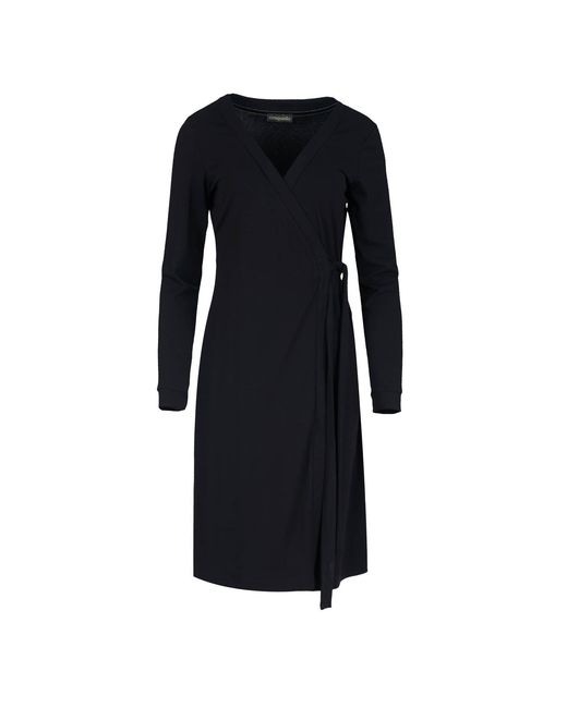 Conquista Black Long Sleeve Stretch Viscose Midi Wrap Dress