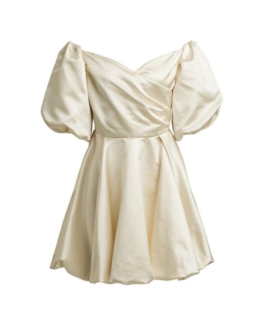 MIONÈ Natural Silk Dress With Puff Sleeves