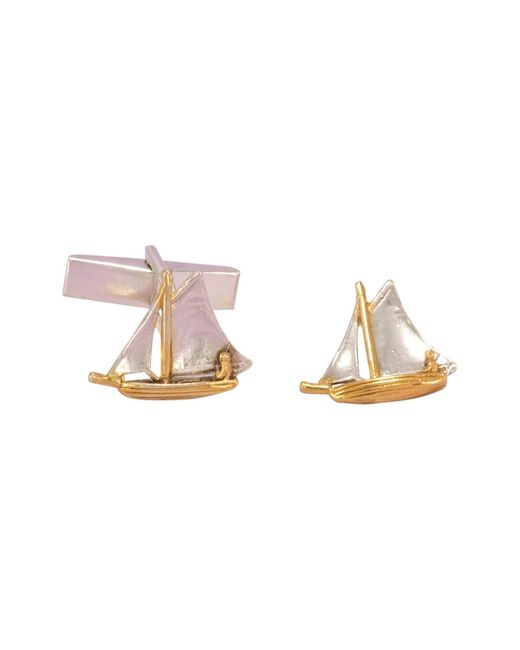 Simon Kemp Jewellers Metallic Sailboat Cufflinks Eighteen Carat On Sterling for men