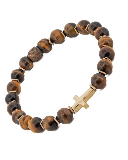 Ebru Jewelry Brown Cross Tiger's Eye Beaded Bracelet for men