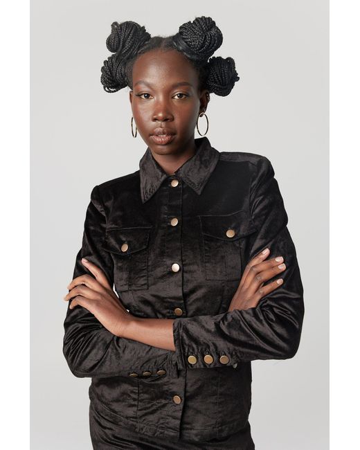 Why Mary Black Military Style Velvet Corduroy Jacket