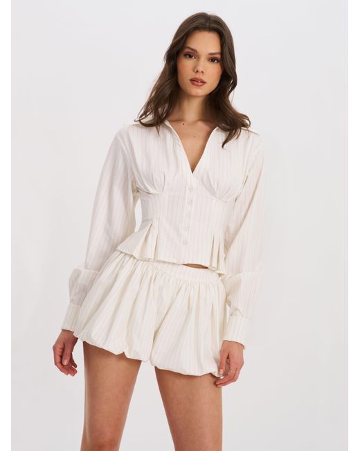 Miss Circle New York White Sylvie Pinstripe Bubble Shorts