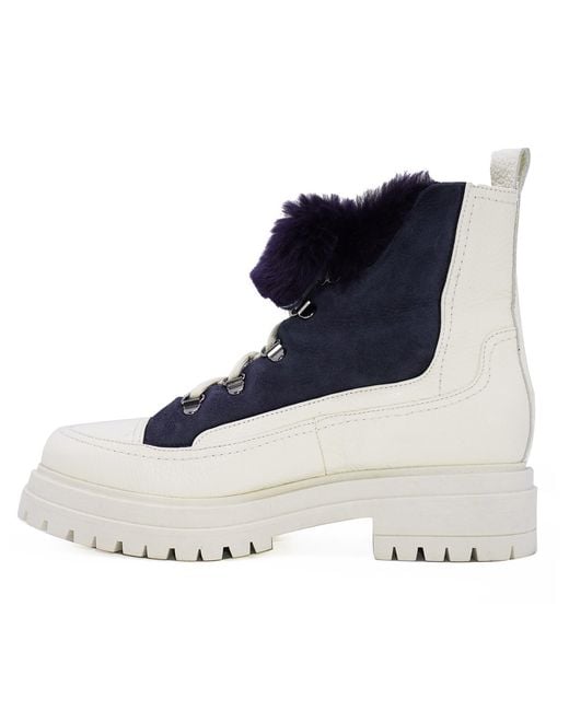Beautiisoles by Robyn Shreiber Made in Italy Blue Francy Leather & Faux Fur Comfortable Hiking Ankle Bootie