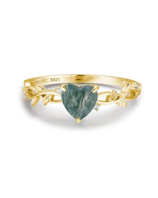 Azura Jewelry New York White Everlasting Heart Moss Agate Ring Vermeil