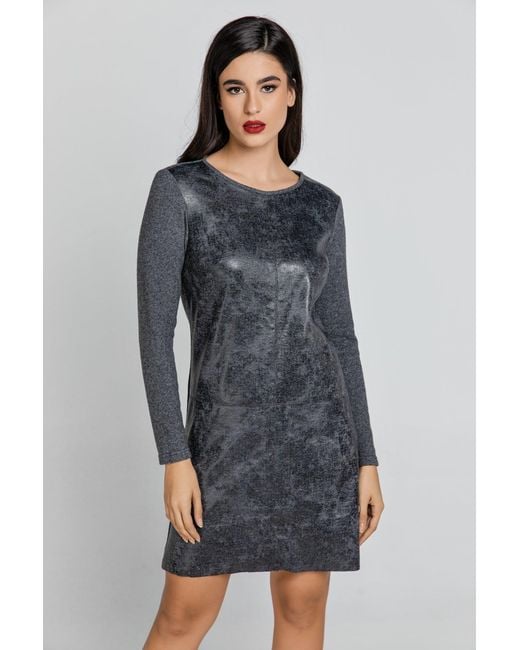 Conquista Gray Dark Dress With Faux Leather Front