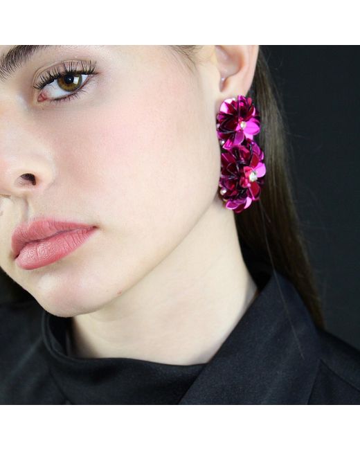PINAR OZEVLAT Multicolor Blossom Drop Earrings Fuchsia