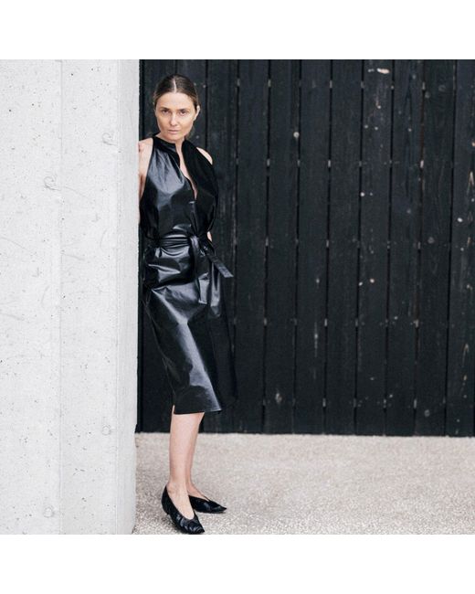 Victoria Slavinskaia Black Leather Halterneck Dress