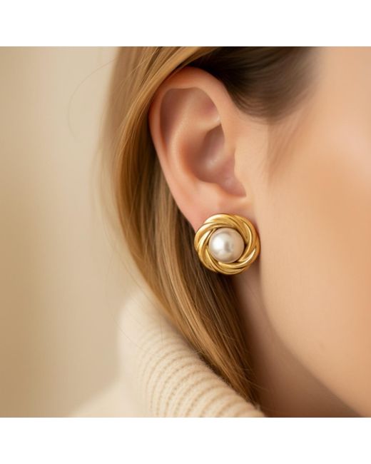 Latelita London Natural Dynasty Pearl Knot Stud Earrings