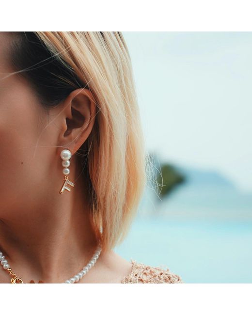 Aurozia Brown The Alphabet Eye Letter Mother Of Pearl Shell Pendant Asymmetric Diamond Pearl Earrings