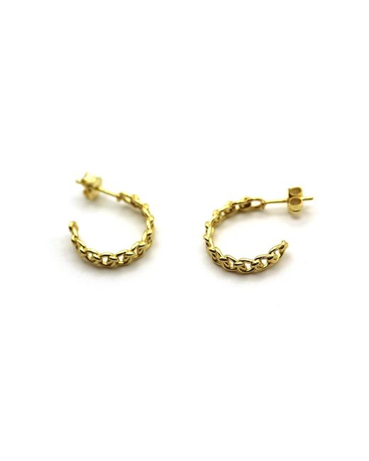 VicStoneNYC Fine Jewelry Metallic Chain Pattern Desgin Hoop Earrings