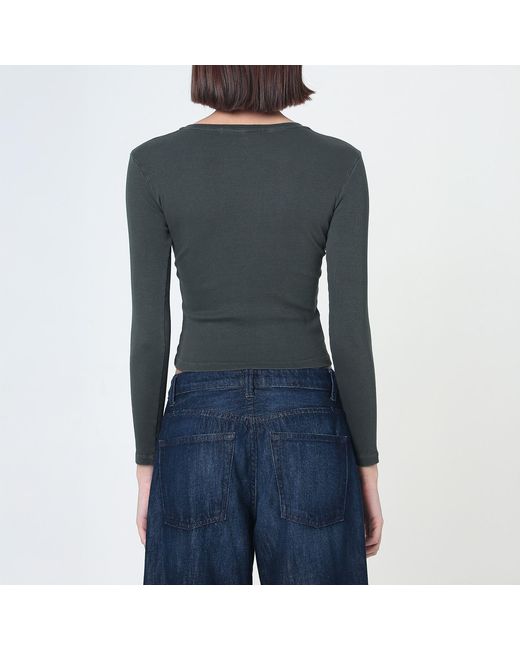 NOEND Gray Essential Ribbed Long Sleeve Crop Top