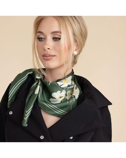 RainSisters Green Medium Floral Natural Silk Scarf