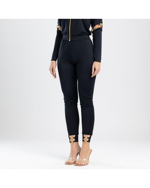 ANTONINIAS Black Sistine Elegant Pants With Golden Ring Details