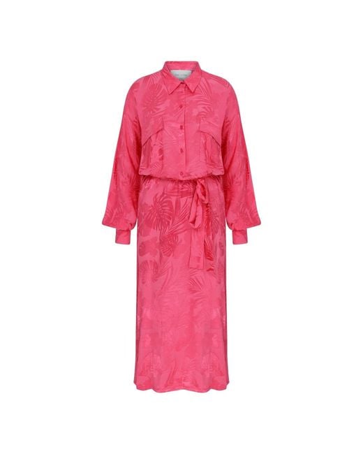 NAZLI CEREN Pink Cassin Jacquard Shirt Dress