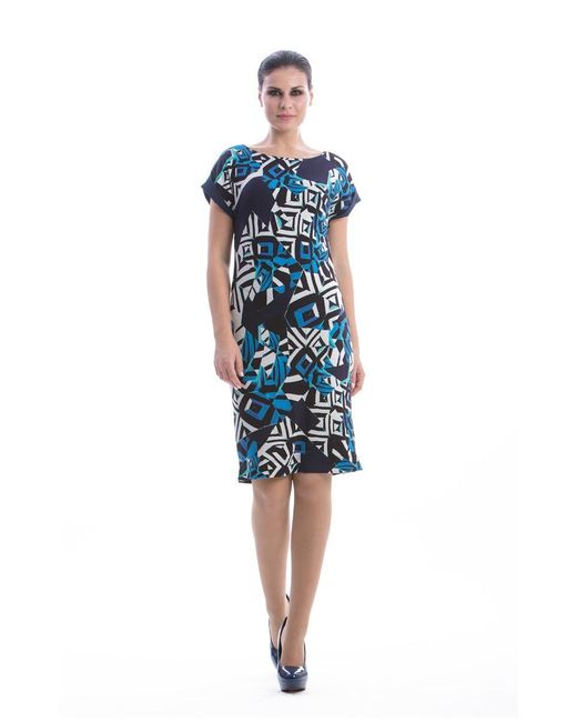 Conquista Blue Straight Print Dress