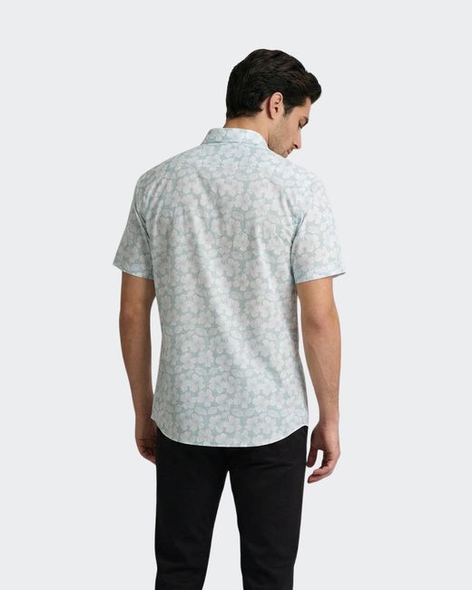 Vustra Blue Cotton Hibiscus Print Button-Down Shirt for men
