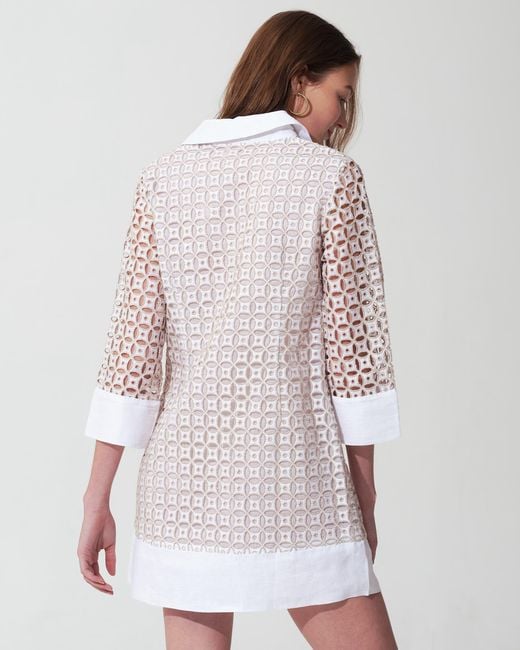 MARICEL White Petalo Sangallo Linen Mini Dress