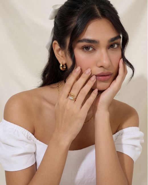 Elk & Bloom White Double Star Dainty Dome 14K Ring