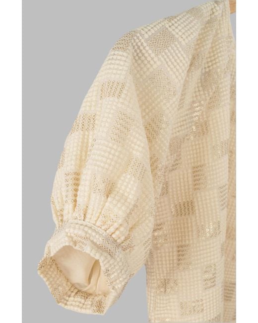 Stovaria Natural Pure Textured Georgette Top With Woven Grid Pattern