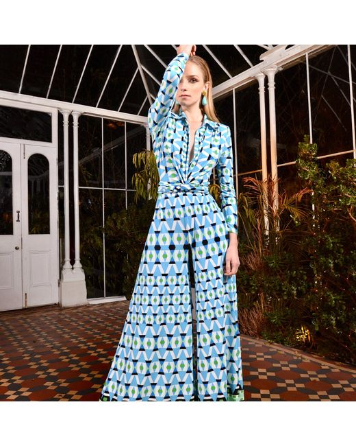 Beatrice von Tresckow Blue Geometric Wide Leg Jumpsuit