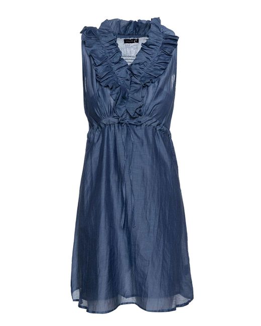 Conquista Blue Sleeveless Ruffle Detail Dress