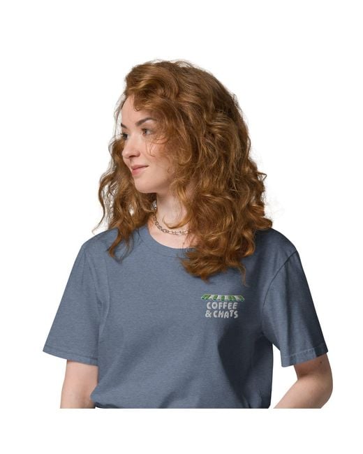Anchor and Crew Blue Dark Heather Gustatory Coffee & Chats Organic Cotton Embroidered T-Shirt