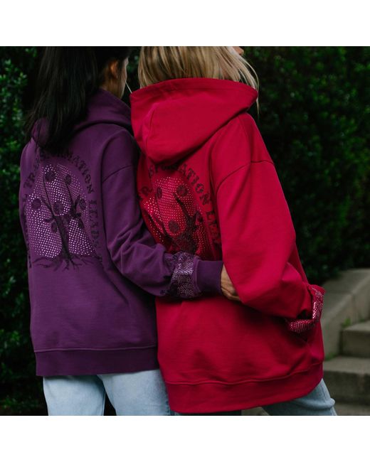 Miracles Manifester Purple Positive Affirmation Hoodie With Rhinestone Design