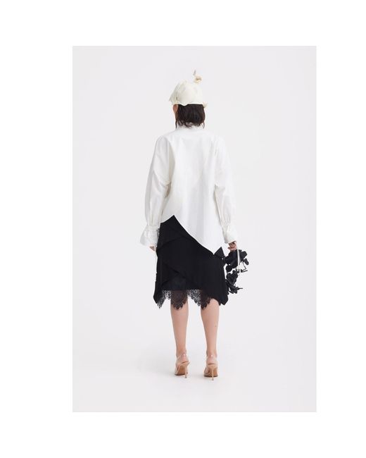 Julia Allert White High Neck Draped Cotton Blouse