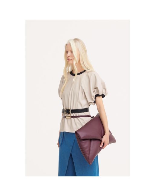 Julia Allert Multicolor Neutrals Puff Sleeve Faux Leather Top –