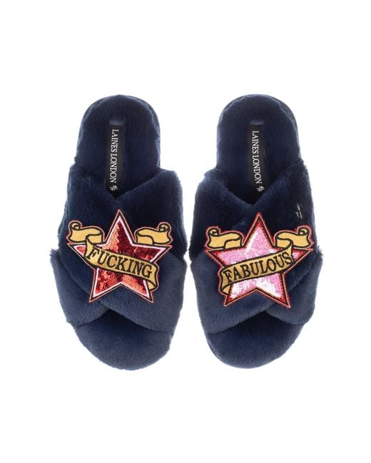 Laines London Blue Classic Laines Slippers With & Fucking Fabulous Brooches