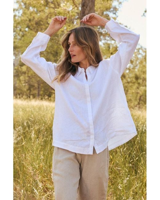 Adrift Clothing White Oversized Linen Boyfriend Shirt