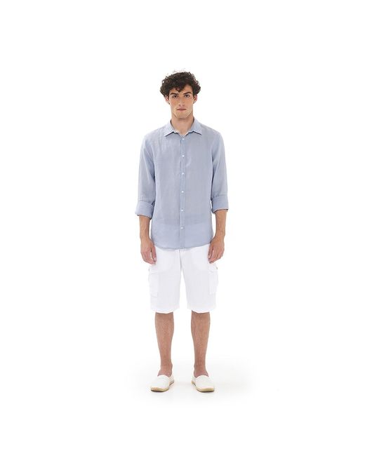 Haris Cotton Blue Linen Basic Long-Sleeved Shirt- Marine for men