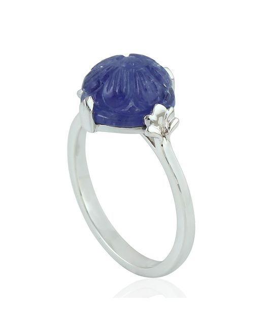 Artisan Multicolor Carving Tanzanite Ring 18k White Gold Handmade Jewelry