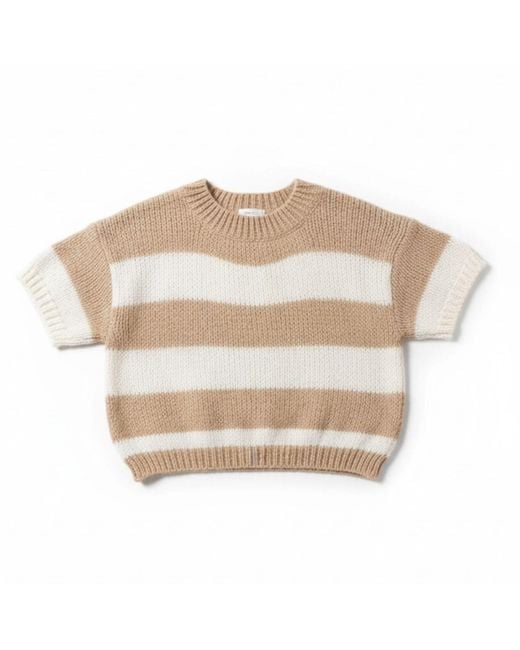 LAtelier London Natural Neutrals Light Striped Jumper With Short Sleeves