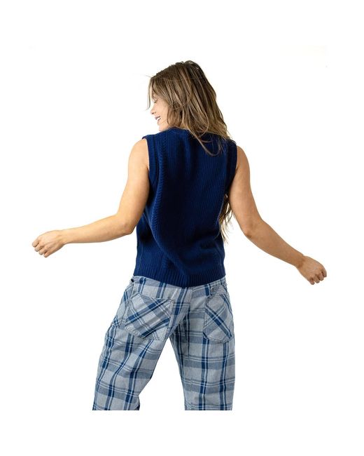Zenzee Blue Wool Cashmere Crew Neck Cable Knit Vest