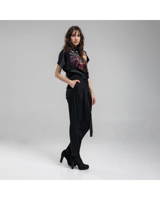 ARTISTA Black Asymmetric Turtleneck Printed Top